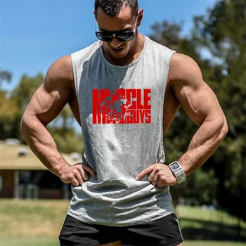 Muscleguys Moške bodybuilding vrhovi tank za Mišično brez rokavov singletnega telovadnic spodnja poletje Fitnes srajce moške telovnik bombaž