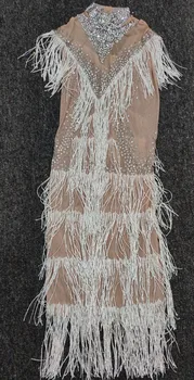 Sparkly Nosorogovo Kristalno Tassel Obleka Ženske Rojstni Dan Praznovanje Glej Skozi Očesa Stranke Obleke Robu Kostum Obleko Ples