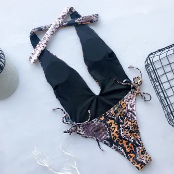 Bkning Globoko V Kopalke enodelne Obleke Kača, Tiskanje, Plavanje Obleko za Ženske Kopalke 2021 Poletje Backless Leopard Bikini
