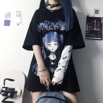 Japonski hip-hop lepe ženske tshirts Harajuku punk gothic prevelik t shirt Kawaii estetske ropa mujer prijatelji vrhovi graphic tee