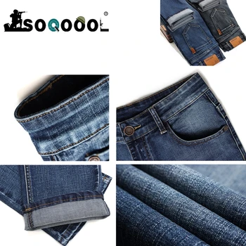 SOQOOOL Moških Midweigth Stretch Spandex Denim Slim Fit Jeans Hlače Za Poslovne Moške Jean Modre in Črne barve