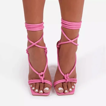 Novi modeli Poletni ženski Sandali Čipke-up Prečni Trak Visoke Pete Gladiator Sandali Open Toe Spike Pete Dame Čevlji