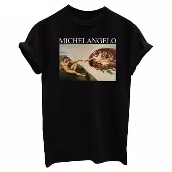 Harajuku Ulzzang Tumblr Letnik Estetske Umetnosti Michelangelo Tiskanja Grafika Tees Ženske Priložnostne Kratek Rokav Obleke T Shirt Femme