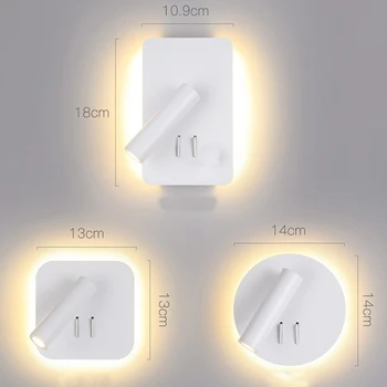 LED postelji spalnica svetlobe eleganten minimalističen hotel s stikalom pozornosti osebno študija branje vrtljiv stenske luči 90-260V