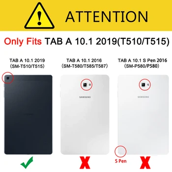 Tablični Primeru za Samsung Galaxy Tab 10.1 2019 T510 T515 SM-T510 SM-T515 Svetlobe Kritje Trifold Stojalo Trdo Lupino s Slogi +Film