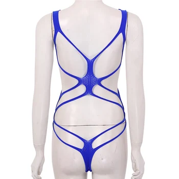 Ženske spodnje Perilo mankini enodelne kopalke bikini seksi Erotična Votlih Iz ribja mreža Bodystockings vidi skozi Stretchy Bodysuits