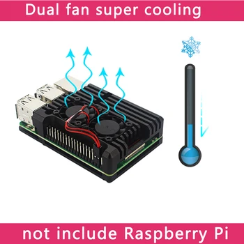Dvojno Navijači Raspberry Pi 4 Model B/3B+/3B 4 Barva Aluminija, Kovinsko Ohišje z Super Dve Hladilni Ventilator +Toplotni Odvodi za Raspberry Pi 4/3