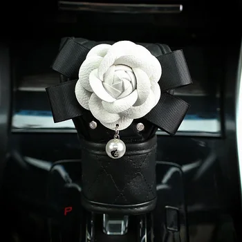 Diamantni Kristal Bela Camellia Cvet Car Interior Decoration Volan Zajema Usnje Avto Styling Nosorogovo Avto Pokrit