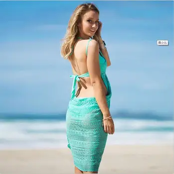 Ženske seksi plaža obleko poletje dežnik plaži Dobra elastičnost dolgo ruto bela črna zelena čipke zaviti cover-up bikini pokrov