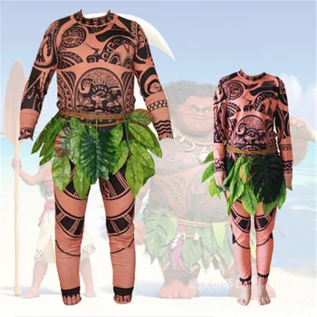 3PCS Moana Maui Tatoo Halloween Odrasli Otroci Cosplay Kostume z z Listi, Dekor Majica+Hlače+Krila Cosplay Kostum AU