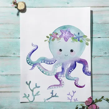 Seahorse Hobotnica Morska Deklica Deklica Nordijska Plakatov In Fotografij Wall Art Natisne Platno Slikarstvo Stenske Slike Baby Otroci Soba Dekor