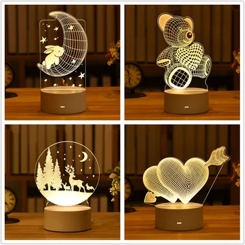 Ljubezen 3D Lučka Akril LED Nočna Lučka valentinovo Darilo, Poročni Dekoracijo Baby ShowerBirthday Stranka Zajec Velikonočni Okraski