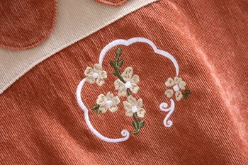 Jeseni, pozimi srčkan vezeni cvetlični sweet oblačenja nov modni peter pan ovratnik, dolgi rokavi velvet obleko japonskem slogu vestidos