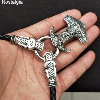 Nostalgija Thor Kladivo Mjolnir Odin Krokar Talisman Amulet Teen Wolf Triskele Trojice Simboli Viking Zmaj Ogrlica Kola Longo