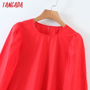 Tangada Moda za Ženske Trdna Rdečo Obleko Puff Dolg Rokav Dame Svoboden Mini Obleka Vestido 8H65