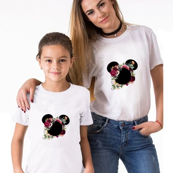Zabavne Majice Gril Minnie Mouse Glavo Bowknot Leopard Tiskanja Priložnostne Mama in Hči Vrhovi Tee Harajuku Družino Ujemanje Oblačila