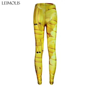 LEIMOLIS 3D tiskanih fitnes push up vaja ženske dokolenke sadje Banana plus velikost Visoko Pasu punk rock pants