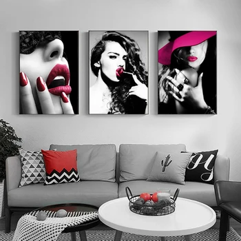 Modna Ženska Seksi Rdeče Ustnice Platno Slika Slikarstvo Wall Art Plakat Lepote Art Natisne Sliko za dnevno Sobo, Spalnica Dekor