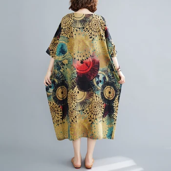 Oladivi Prevelik Plus Velikost Ženske Modni Tiskani Bombaž Perilo, Obleko Poletje Dolgo Tuniko Obleke Gospe Priložnostne Svoboden Vestidios 8XL