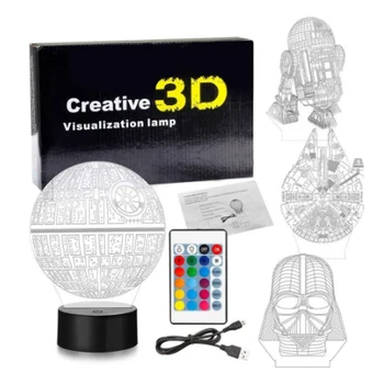 RGB 3D iluzije LED luči Star Wars namizno dekoracijo led nočna lučka otroke, risanka darila 7 barvo gradient 3D luči