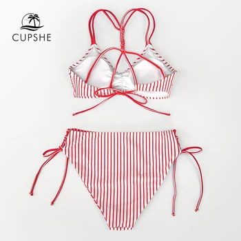 CUPSHE Rdeče Beli Trak Strappy Bikini Določa Seksi Reverzibilna Dnu Kopalke Dva Kosa Kopalke Ženske 2021 Plaži, Kopalne Obleke