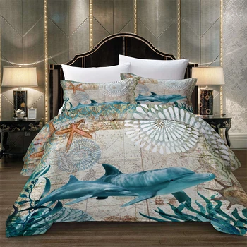 Sea Horse Delfinov, Posteljnina Določa, Kralj, Kraljica Hobotnica Kita želva Rjuhe Kritje Odeja Cover Prevleke 3D Digitalni Dom Tekstilnih