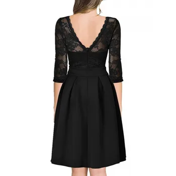Plus Velikost Črna Obleka Ženske Poletje Moda Seksi Priložnostne Čipke iz Votlih Tri Četrtine Mozaik Stranka Obleko Ženske 2020 Nova