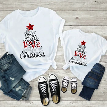 Božič Družinski Ujemanje Oblačila T-shirt Mama, Hči Očeta, sina Ulične Kratek rokav Vrhovi Priložnostne O-Vratu Baby Boy Tshirt