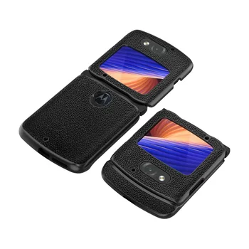 Original Luksuzni Ultra Tanek Pravega Usnja Krat Zaščitna Hrbtni Pokrovček za Motorola Moto Razr 5G 2020 Shockproof Primeru Telefon