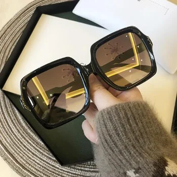 Retro prevelik kvadratnih sončna očala ženske luksuzne blagovne znamke retro velik okvir sončna očala za ženske visoke kakovosti črna vožnje očala