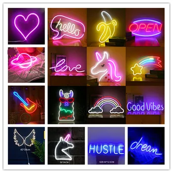 36 Vrst LED Neon Steno Znaki za Božično Dekoracijo Neon Luči Sobi Doma Wall Art Dekor Bar Luči USB Pogon, Neon, Lučka