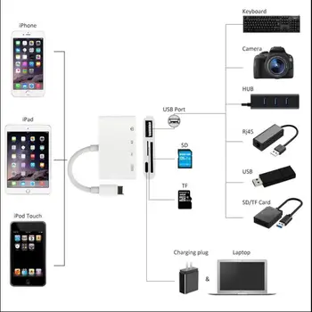 4 V 1 Strela Kamero USB Adapter za SD/TF Card Reader Komplet za IphoneX XS 8/7 Ipad USB 3.0 OTG Kabel 8 Pin Polnjenje Vrata