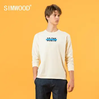 SIMWOOD 2020 Jeseni Nove Dolg Rokav T-Shirt Bombaž Mehko Debelo Vrhovi Priložnostne Plus Velikost Črke Natisni Toplo Tshirts SJ121023
