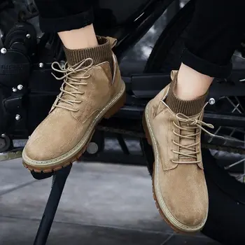 2020 Jeseni mode stari slog, moški moto škornji visoki kakovosti fantje botas platformo škornji moški škornji