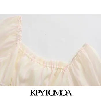 KPYTOMOA Ženske 2020 Sweet Modni Ogrlicom Stretch Odrezana Vintage Bluze Kvadratnih Ovratnik Puff Rokavi Ženske Majice Elegantna Vrhovi