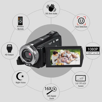 Andoer V12 1080P Video Kamero Full HD 16X Digitalni Zoom Snemanje Kamere w/3,0 Palca Vrtljiv LCD Zaslon Podporo Night Vision