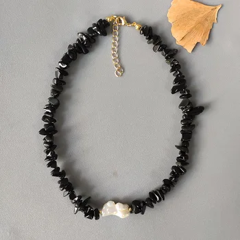 Bohemian trend drobljen kamen, ogrlica, naravnega kamna nepravilnih vratu dodatki darilo za prijatelje naravni biser nakit, obesek