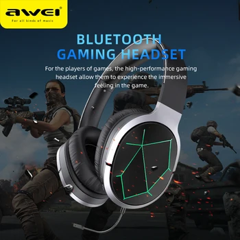 AWEI A799BL Gaming Slušalke Bluetooth V5.0 3D Zvok Zložljive Brezžični Žične Slušalke 5000mAh Baterije z Zunanjim Mikrofonom