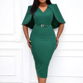 Bela, Elegantna Midi Bodycon Ženske Obleke Afriške 2021 Novo Pomlad Poletje Stranka Večerja Obleke Visoko Pasu Proti-Vrat Urad Vestidos