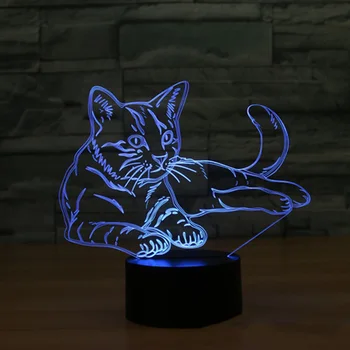 Maček 3D Noč Svetlobe Živali Spremenljivo Razpoloženje Lučka LED 7 Barv, USB, 3D Iluzije namizne Svetilke Za Dom Dekorativni Kot Otroci Igrače Darilo