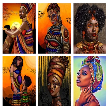 5D Diamond Slikarstvo Afriške Ženske Ples v sončni Zahod, Poln Kvadrat Vrtanje po Številu Kompletov za Odrasle, Otroci, Malo Afriške Dekle