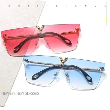 2020 Moda Luksuzne Blagovne Znamke Oblikovalec Prevelik Kvadratnih Sončna Očala Ženske Letnik Rimless Enem Kosu Objektiv Kovin V Okvir Sončna Očala