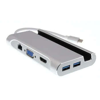 Tip-C7 v 1 Razširitveno Postajo s HDMI + VGA + Gigabit Ethernet Port + 3 x USB + PD + Mobilni Telefon Nosilec HUB Adapter
