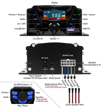 3 Palčni Motocikel Nepremočljiva Bluetooth Zvočniki 4 Kanalni Ojačevalnik Mp3 Glasbo, Zvok Audio Stereo Amp Sistem