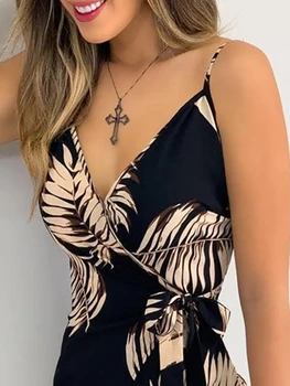 2020 Ženska Moda Cvetni Listi V Vratu Listov Tiskanje Mini Obleka Poleti Proti-Vrat Plaži Priložnostne Sundress