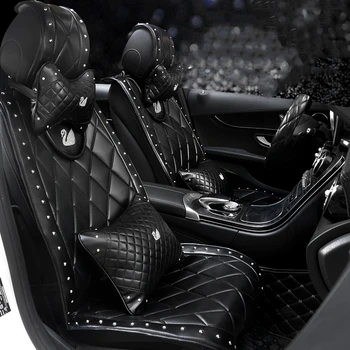 Usnjene Sedežne Prevleke za Avtomobile Celoten Sklop z Diamanti Spredaj Zadaj Črno Pribor za Jeep Toyota RAV4 Mazda SUV Auto Zaščitnik