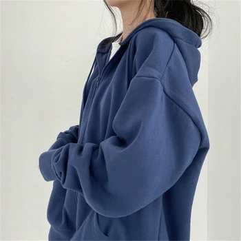 Zimske ženske jakna majica debele velike zadrgo žep majica barva plašč Harajuku korejski ohlapen pulover s kapuco