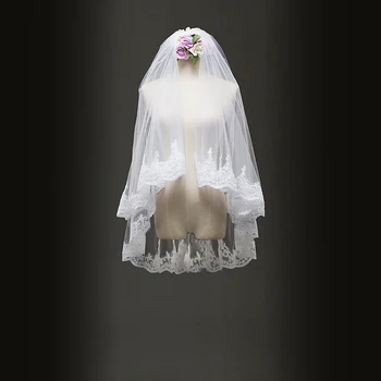 2019 poročni veil kratki dolžini čipke forme tančico za poroko komolec dolžini tančico, narejene na Kitajskem