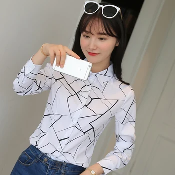 Korejski Ženske Majice OL Bombažno Majico Elegantne Ženske Dot Tiskanja Bluzo Srajce Blusas Mujer De Ženska Moda Long Sleeve Majica Plus Velikost