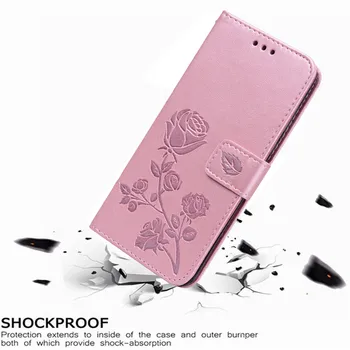 Luksuzni Usnja Flip Book Primeru za LG G8 G8S G8X Thinq Rose Cvet Denarnice Stojalo Primeru Telefon Kritje Vrečko coque